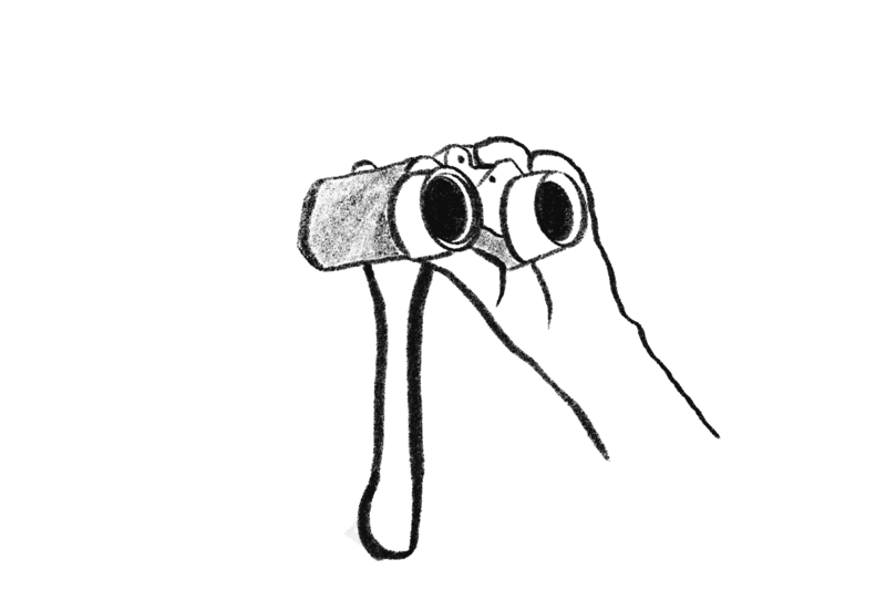 Illustration d'une main tenant des jumelles, symbole de l'observation terrain