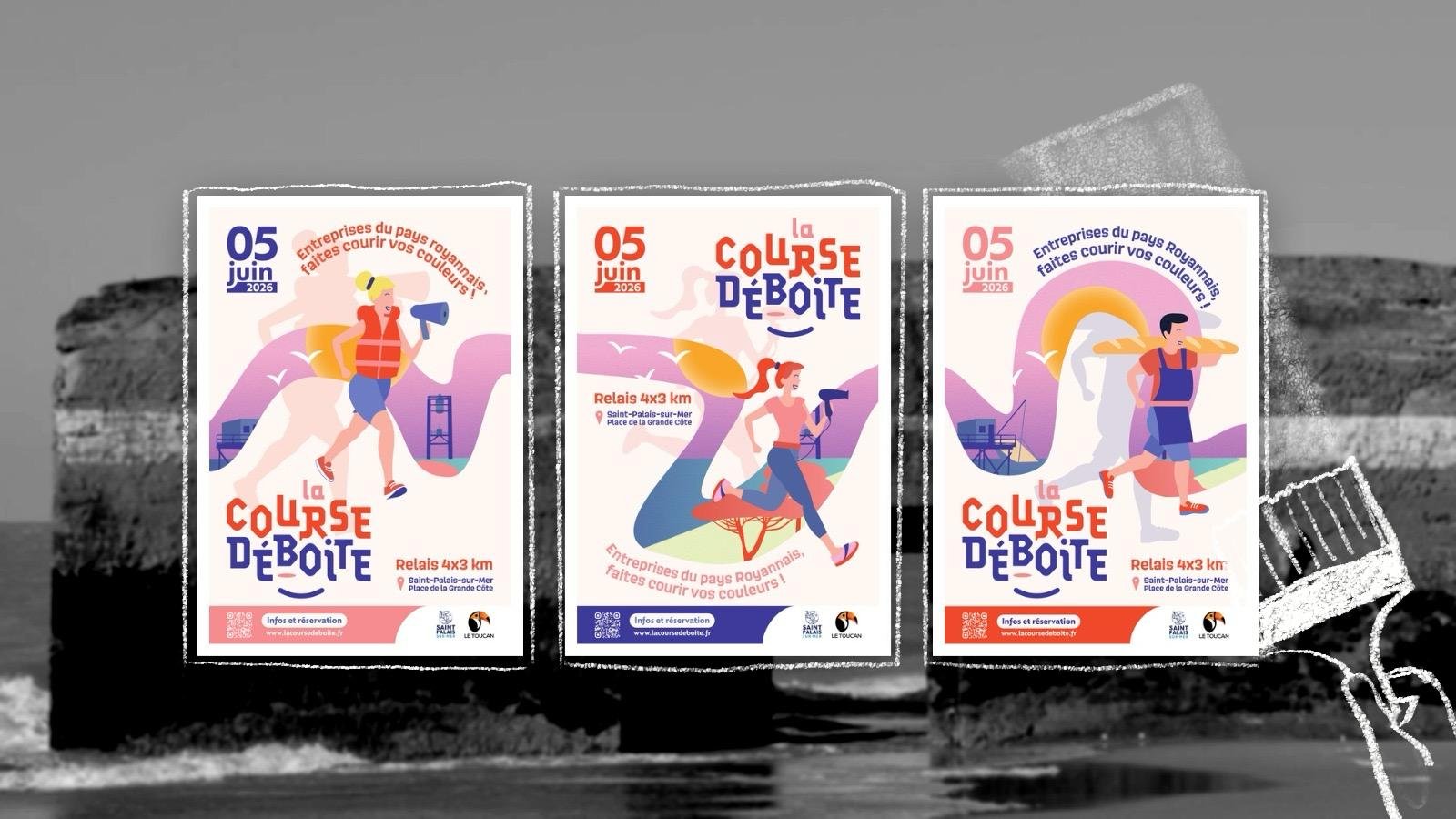 Triptyque d'affiches La Course Déboite pour Le Toucan